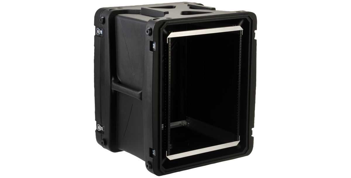 Side angle of 20-Inch Deep Shock Rack Case showing shock-resistant frame and deep rack space for secure gear installation.