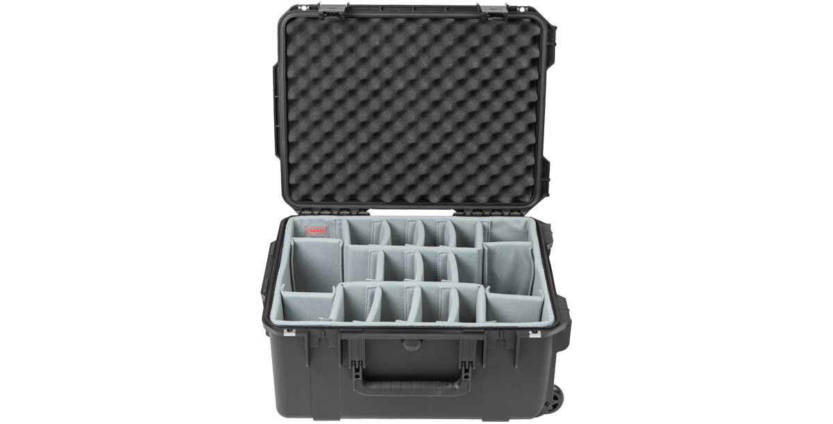 Open iSeries 2015-10 Waterproof Case with foam lid and padded compartments, offering durable protection for household or video gear.
