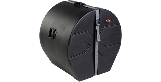 Sturdy 16x24 bass drum case with roto-molded shell and ergonomic side handles, ideal for safe drum transport and storage.