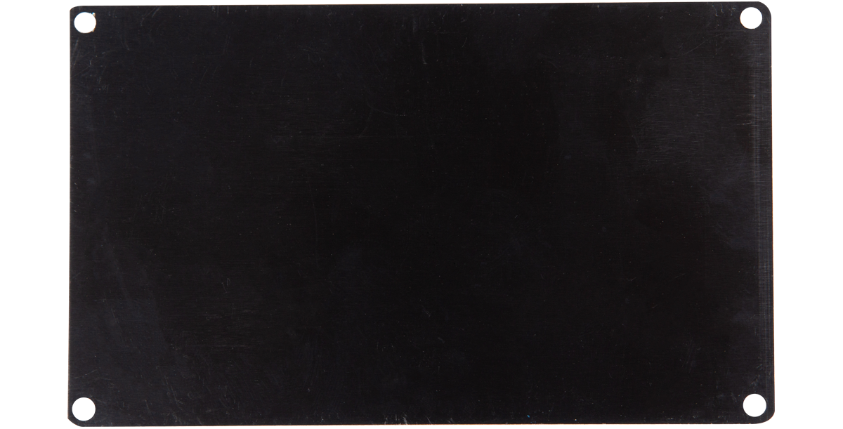 3 x 5 metal label plate with four corner holes for mounting, ideal for labeling in warehouses, offices, or pro audio rack cases.