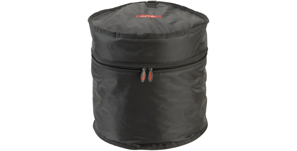 16x18 floor tom gig bag in black ballistic nylon with dual zippers and red logo, ideal for protecting drums during transport.
