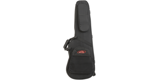 Electric Guitar Soft Case Universal Fit in black with front storage pocket and shoulder strap, ideal for transporting Strat or Tele-style guitars.