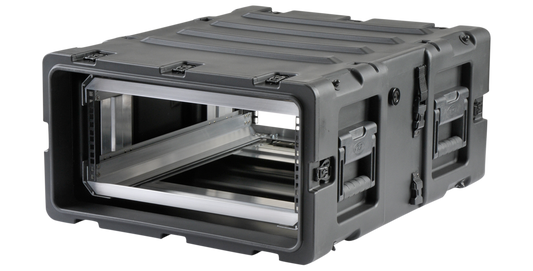24-inch Deep Shock Rack Case - Lightweight Transport angled view displaying rugged exterior and shockproof interior rack system for pro audio equipment.