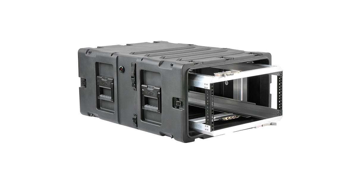 5U 30-inch rack with open chassis and side handles, built for lightweight, watertight, and shock-resistant gear protection.