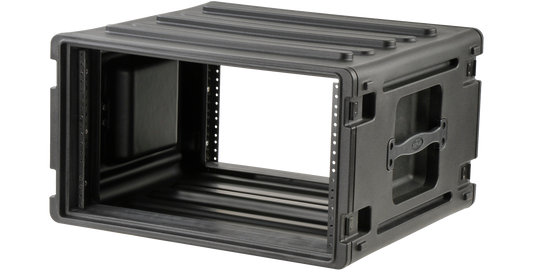 Angled side view of 6U rSeries Rack - 6U Rack Mount Enclosure showing interlocking stackable design and durable roto-molded construction.