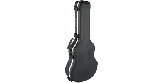 Closed Deluxe Guitar Case for AE & Classical guitars featuring durable black exterior, TSA-approved locks, and ergonomic rubber handle.