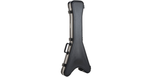 Angled view of Flying V® Hardshell Guitar Case showing ergonomic handle and reinforced edges for safe guitar transport and storage.