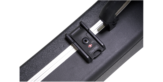 Close-up of TSA-approved lock on Thin Body Guitar Case - Semi-Hollow Guitar Case, ensuring secure and compliant air travel for electric guitars.