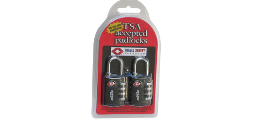 TSA Combination Padlock set of two with rigid shackles in retail packaging, TSA accepted for secure travel and easy luggage inspection.
