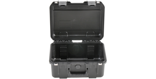 Front view of open iSeries 1309-6 waterproof case highlighting deep interior space and reinforced lid design for impact resistance.