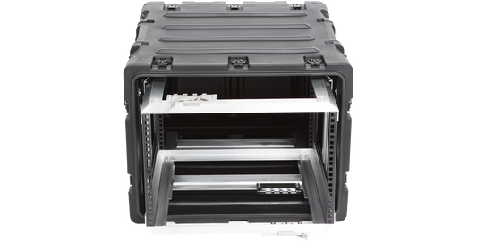 Front-facing view of 20-inch Shock Rack Case - Electronics Protection, highlighting shock-absorbing frame and rugged outer shell.