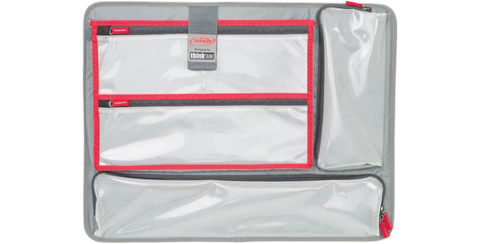 Durable SKB iSeries 2217 Lid Organizer by Think Tank featuring multiple clear compartments and red zipper closures for efficient case organization.