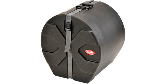 Angled view of 12 x 14 Tom Drum Case showing sturdy construction, padded interior, and reinforced latch for portable drum safety.