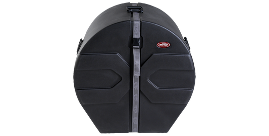 Front view of Marching Bass Drum Case - Durable Protection | Roto-molded with patented Roto-X pattern for stacking and stability.