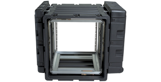 Front view of 11U Shock Rack - 24-Inch Shockproof Case showing modular interior frame and reinforced corners for durability.