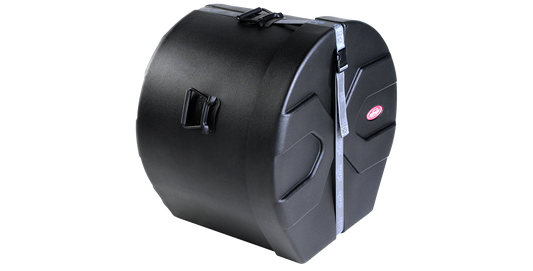 Angled side view of 14 x 24 Marching Bass Drum Case - Durable | Roto-X Design, featuring ergonomic handles for easy transport.