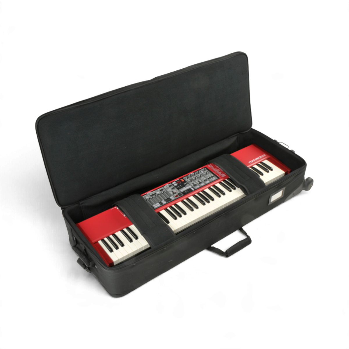 SKB Cases 61 note keyboard soft case with padded interior, wheels, and external storage pouches for accessories.