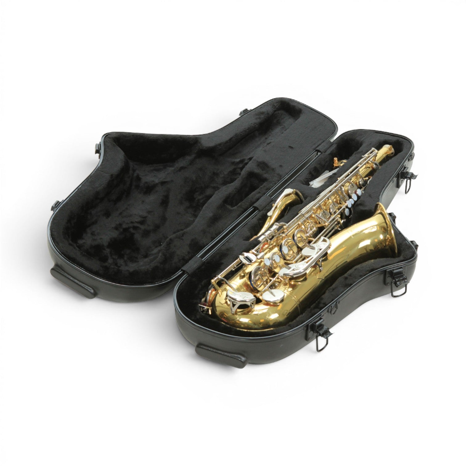 SKB Cases contoured tenor saxophone hard case with plush black interior lining and secure latches