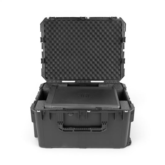 SKB Cases iSeries waterproof hard case with custom foam interior for JBL EON One MK2 PA system, open view.