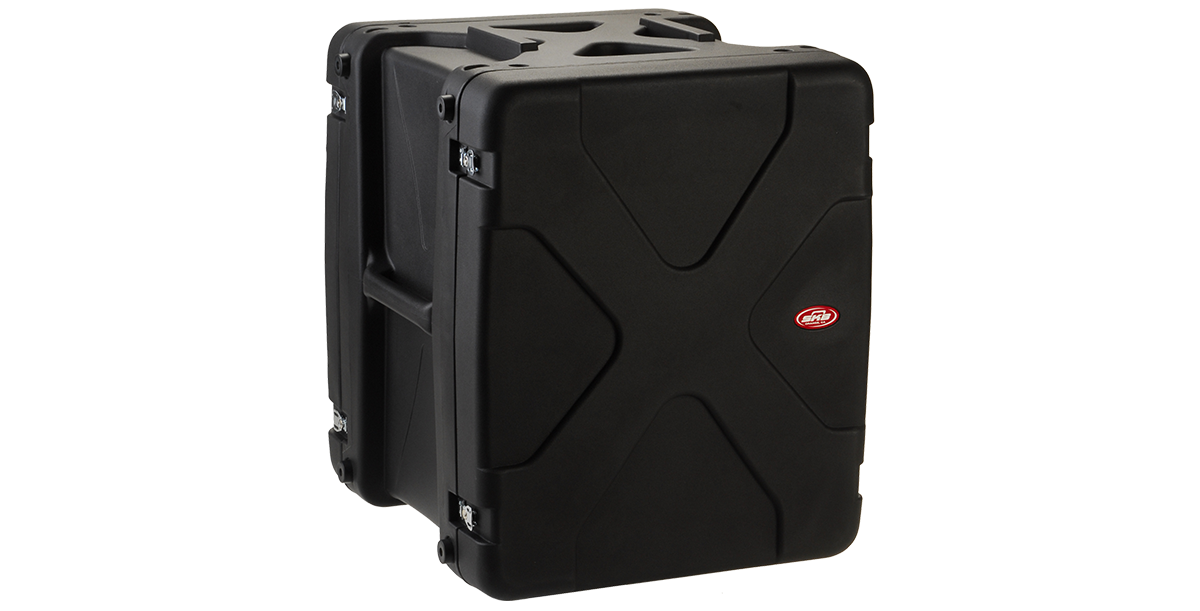 Closed 20-Inch Deep Shock Rack Case with rugged exterior and secure latches, ideal for protecting sensitive electronics during transit.