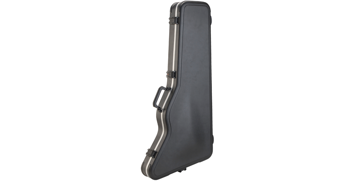 Side view of Firebird Guitar Case showing durable ABS shell, reinforced edges, and secure latches for Explorer® guitar transport.