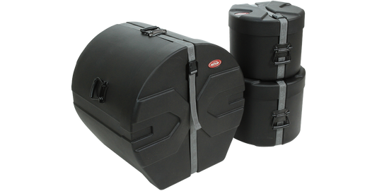 Drum Cases Package 1 - Durable Design | Safe Storage with SKB-DRP1 cylindrical cases for tom and bass drums, featuring Sure Grip handles and secure straps.