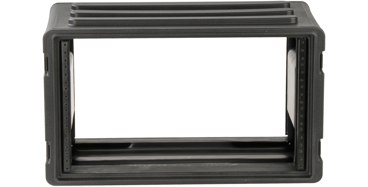 Front view of 6U Shallow Rack - Durable and Secure, showing rack rails and shallow depth ideal for compact audio or vacuum accessory installations.