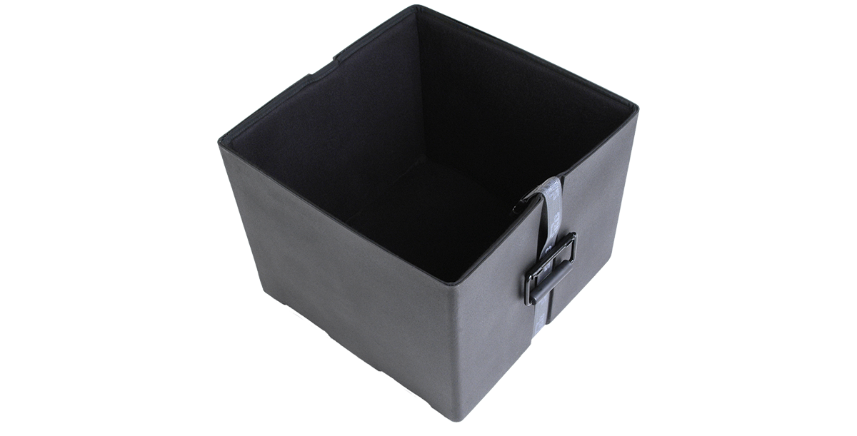 Open 12 x 14 marching snare drum case with padded interior, designed to protect drum surfaces during transport and storage.