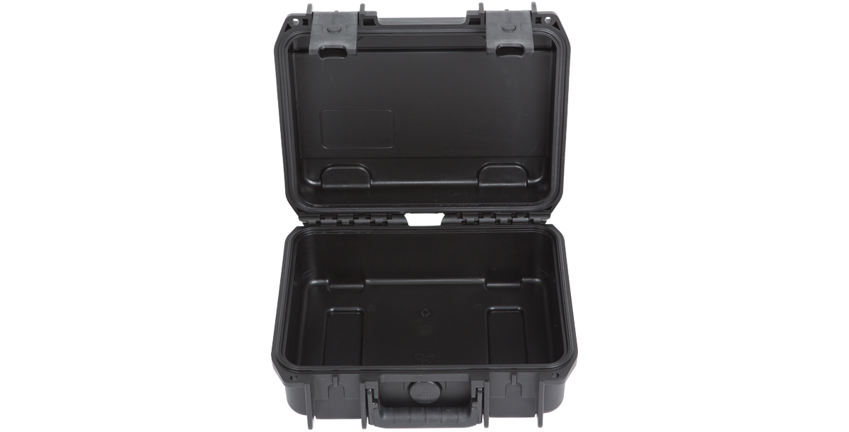 Front view of open iSeries 1209-4 injection molded case, showcasing its deep interior and MIL-STD 810H compliant design.