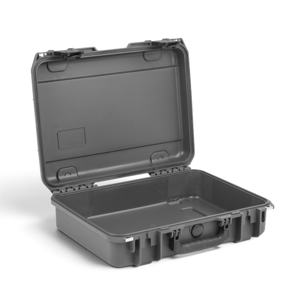 SKB Cases iSeries 1813-5 Overland waterproof storage case in charcoal grey with an open lid and durable latch system.