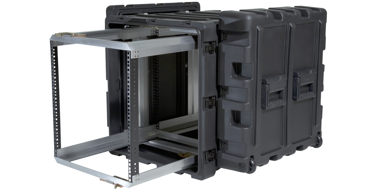 11U Shock Rack - 24-Inch Shockproof Case with open frame design and shock-absorbing mounts for secure electronics transport.