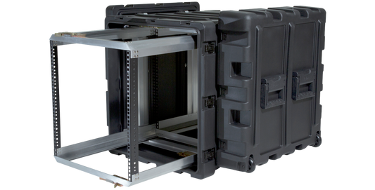11U Shock Rack - 24-Inch Shockproof Case with open frame design and shock-absorbing mounts for secure electronics transport.