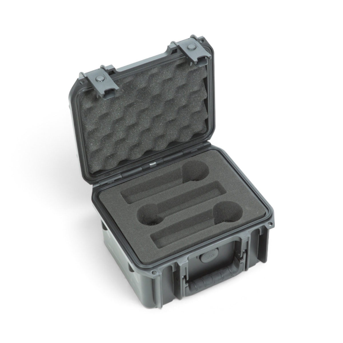 SKB Cases iSeries 0907-6 waterproof microphone case in black with custom foam interior for six microphones.