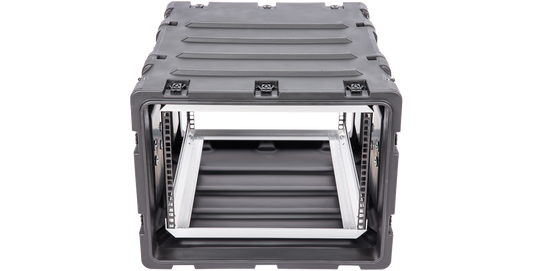 Front view of 7U 24-inch Shock Rack - Secure Transport with open frame, ideal for protecting electronics during transit.