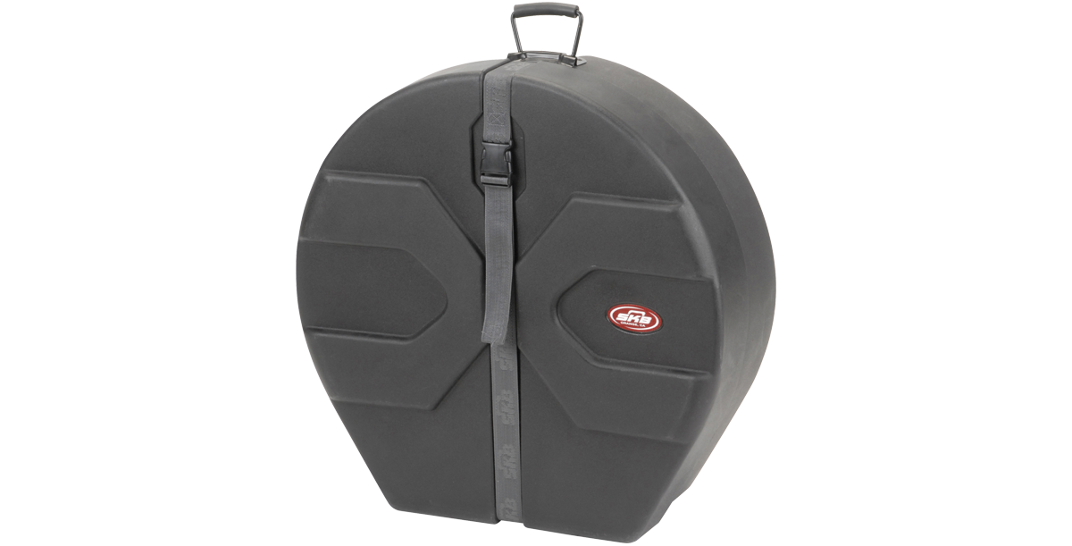Vertical view of Lead/Tenor Steel Drum Case with ergonomic handle and rugged exterior for transporting steel drums safely.