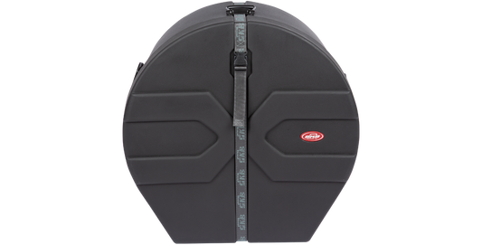 Front view of 14x26 drum case with Roto-X design, ideal for marching bass drum protection with padded interior and secure strap closure.