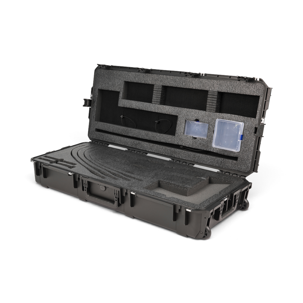 SKB Cases iSeries 4217-7 black waterproof recurve bow case with custom foam interior for two bows and accessories