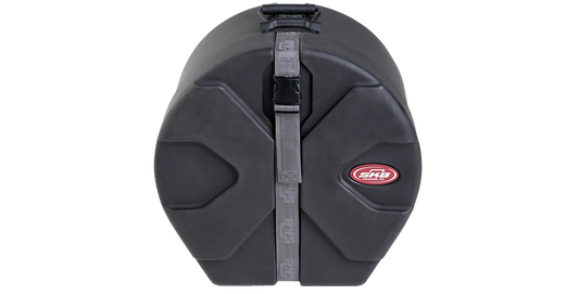 8x14 Drum/Snare Case with Roto-Molded design and padded interior, featuring a secure strap and rugged exterior for percussion protection.