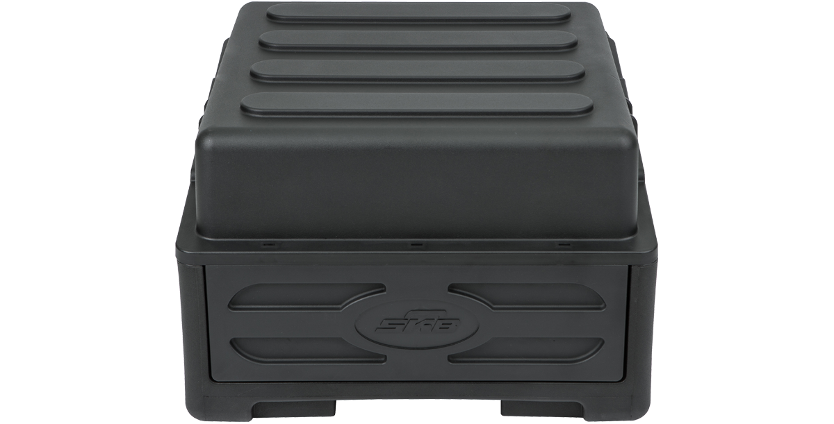 Rear view of Compact Rolling Rig Case with molded shell and SKB logo, designed for stacking and durability.