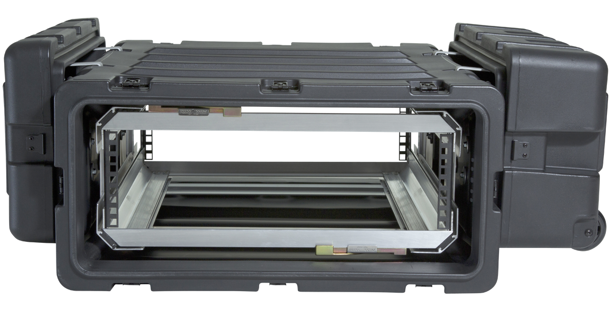 Front view of 24-Inch Shockproof Rack Case showing internal removable shock racks. Watertight and dustproof for secure transport.