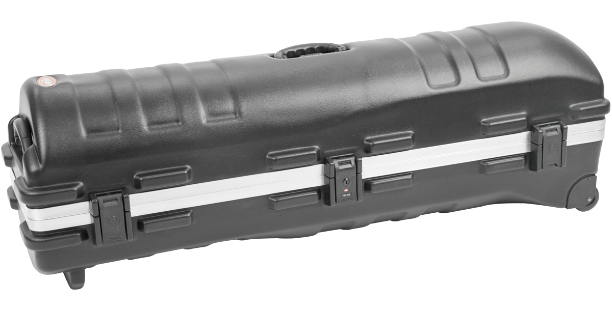 ATA Staff Pro XL Golf Travel Case closed, showing TSA-approved locks and rugged black exterior for maximum club protection.