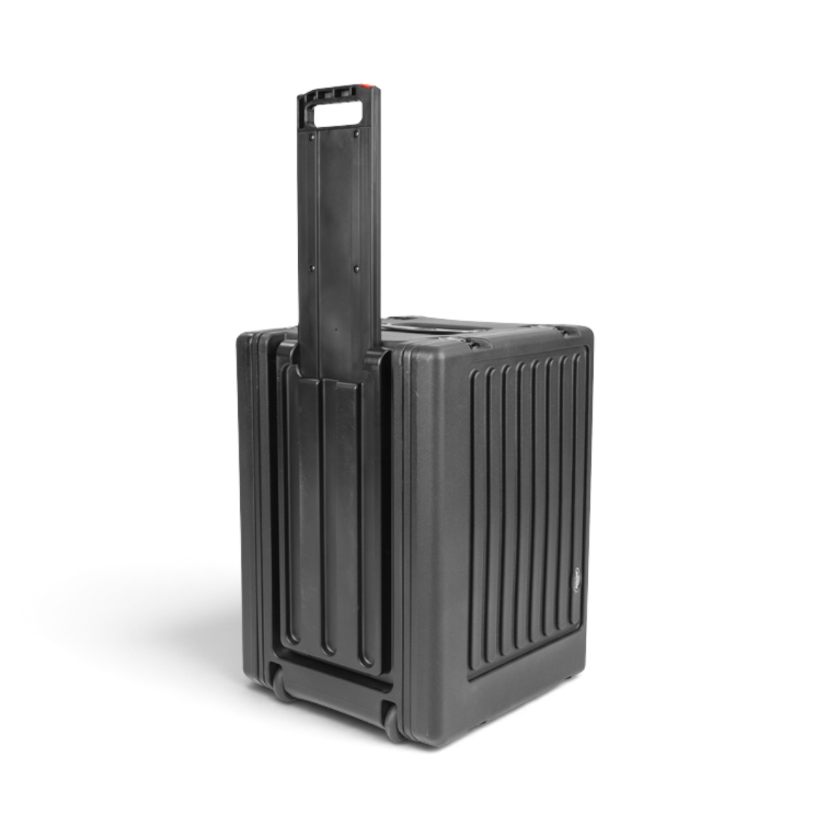 SKB Cases 8U rSeries shallow rolling rack in black polyethylene with extended pull handle and side wheels