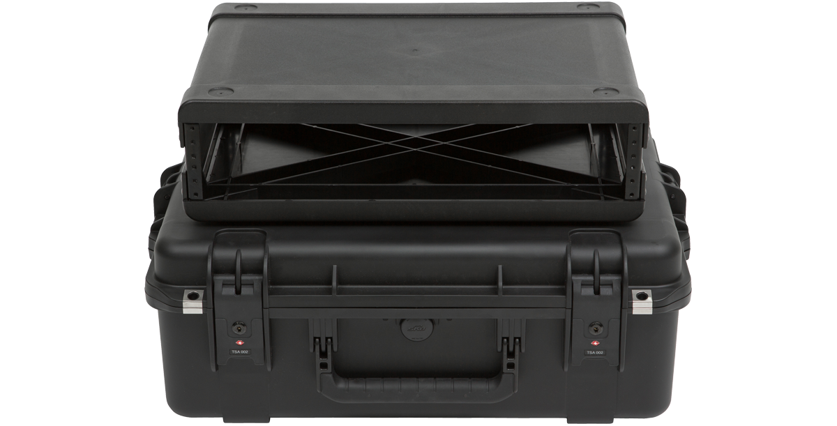 Rear view of Injection Molded Fly Rack 2U Case with removable shock rack, designed for lightweight and secure gear housing.