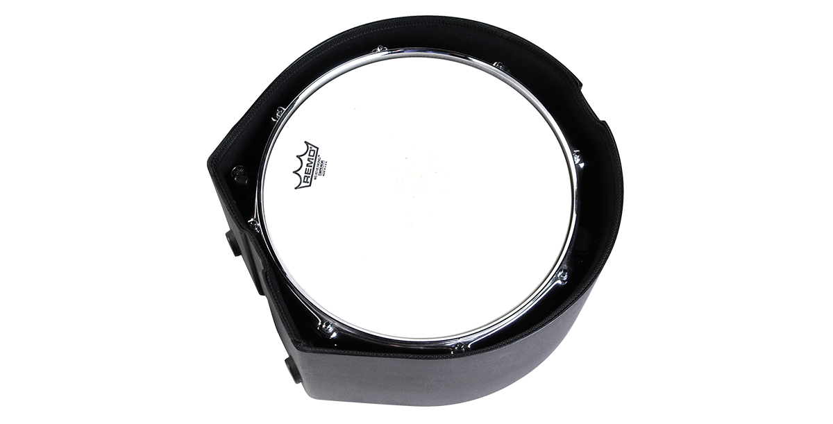 Top-down view of 5 x 13 snare drum inside durable roto molded case with padded interior, ensuring safe and snug fit for transport.