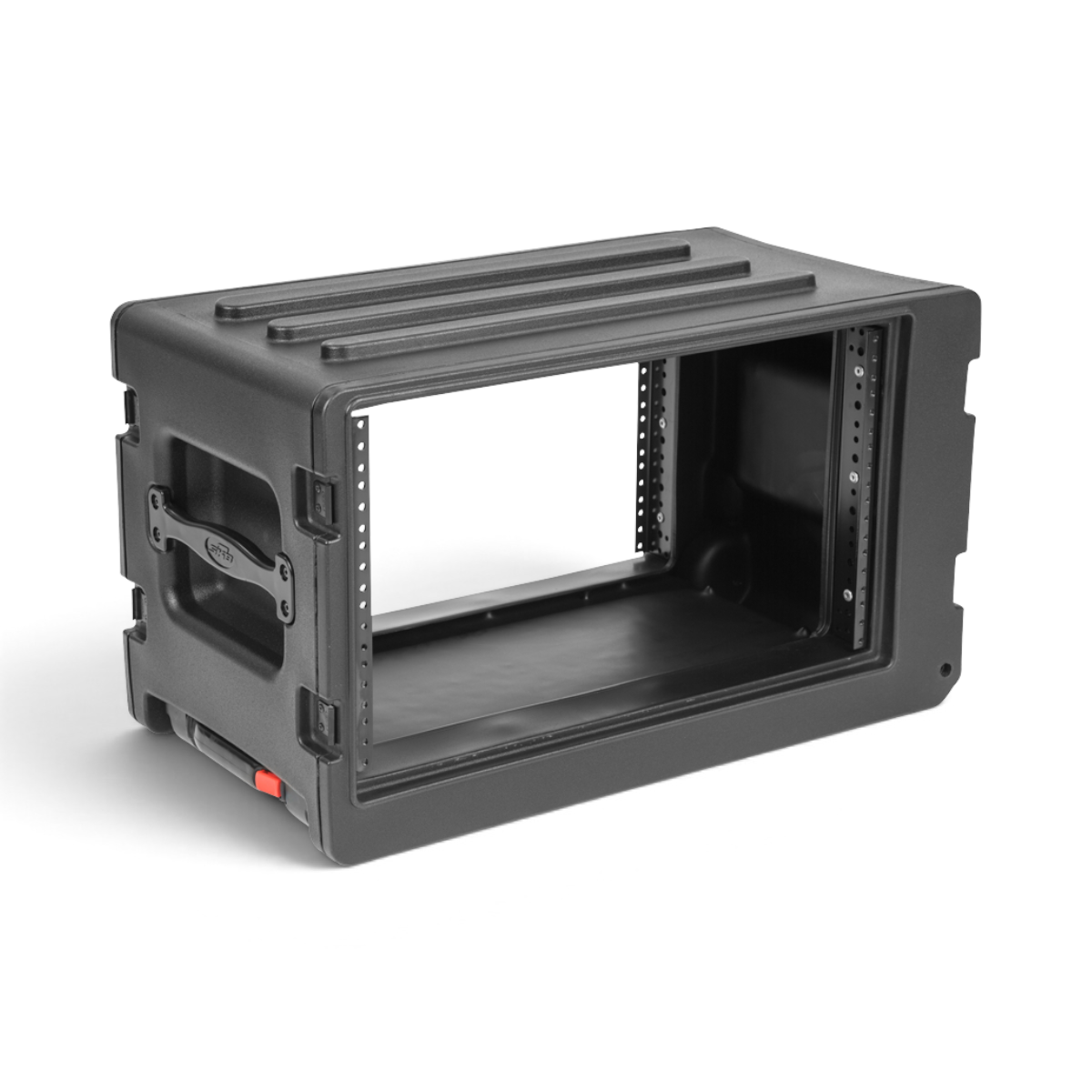 SKB Cases 6U rSeries shallow rolling rack in black polyethylene with steel threaded rails and recessed latches