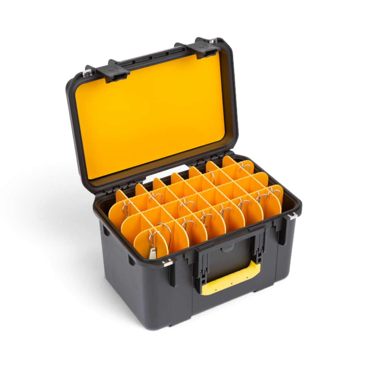 SKB Cases iSeries 1610-10 waterproof deep lure case in black with yellow interior dividers and handle
