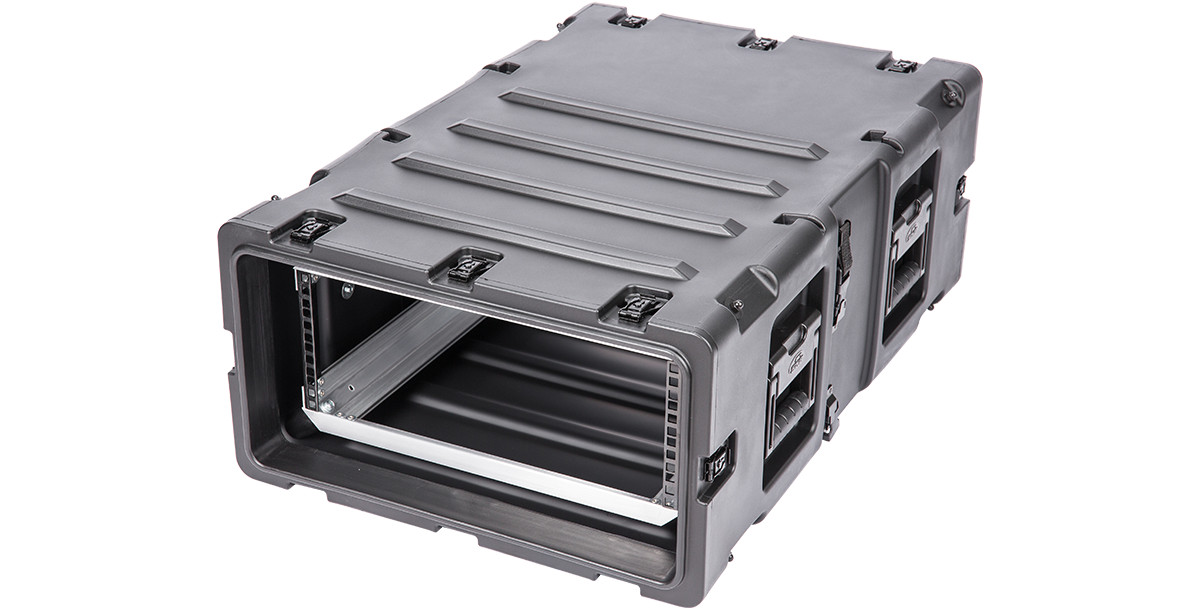 Side angle of 4U Deep Shock Rack - Equipment Protection | Rugged 30-inch shockproof case with internal rails for secure equipment mounting.