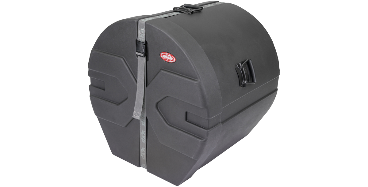 Angled view of SKB Drum Package - Ultimate Drum Case Set featuring ergonomic handle and rugged exterior for percussion gear transport.
