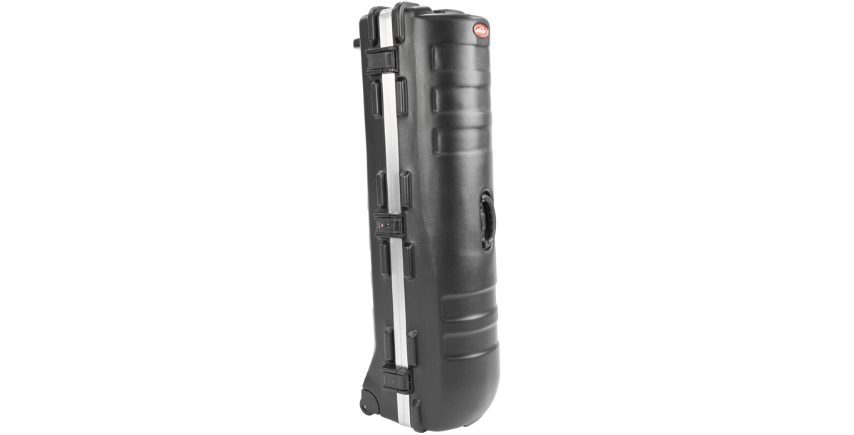 ATA Staff Pro XL Golf Travel Case upright with side handle and wheels, designed for convenient rolling and secure travel.