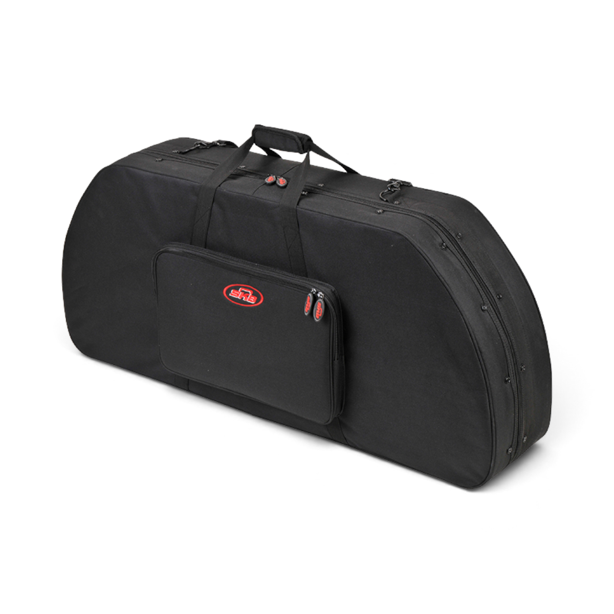 SKB Cases Hybrid 4120 large black ballistic nylon bow case with external accessory pouch and double zipper closure.